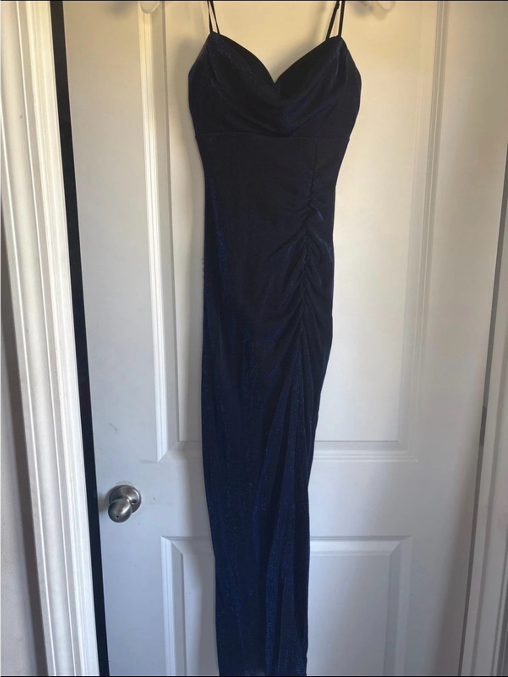 Navy Sparkle Cowl Neck Evening Dress